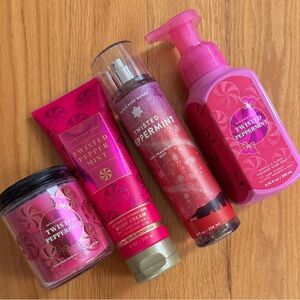 Bath & Body Works Twisted Peppermint 4Piece Set - Red and Pink